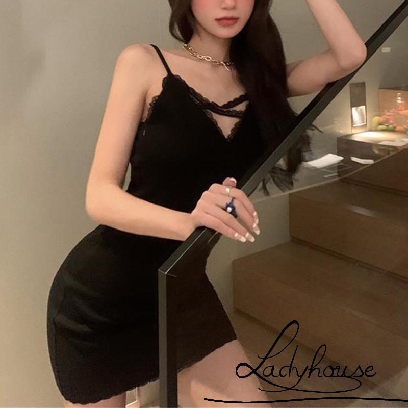 Đầm Mini Không Tay Cổ Chữ V Màu Trơn Thời Trang Mùa Hè Cho Nữ