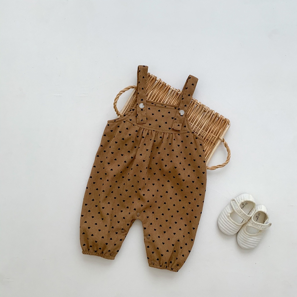 Bộ Áo Liền Quần Không Tay Họa Tiết Trái Tim Phong Cách Hàn Quốc Dành Cho Bé 1 Tuổi