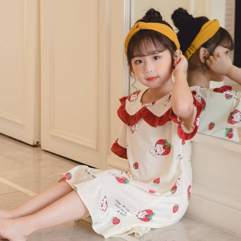 Bộ Đồ Ngủ Cotton Tay Dài Phối Ren Phong Cách Công Chúa Cho Bé Gái