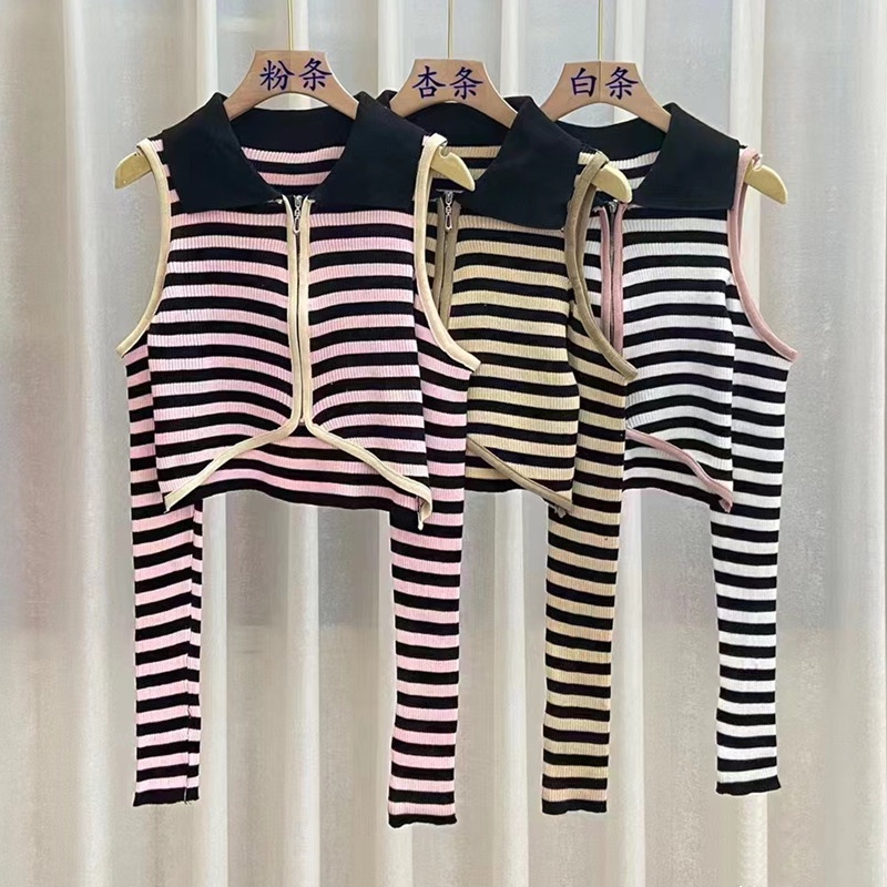 Áo Crop Top Dệt Kim Tay Dài Trễ Vai Eo Cao Cổ Polo Phong Cách Retro Mới