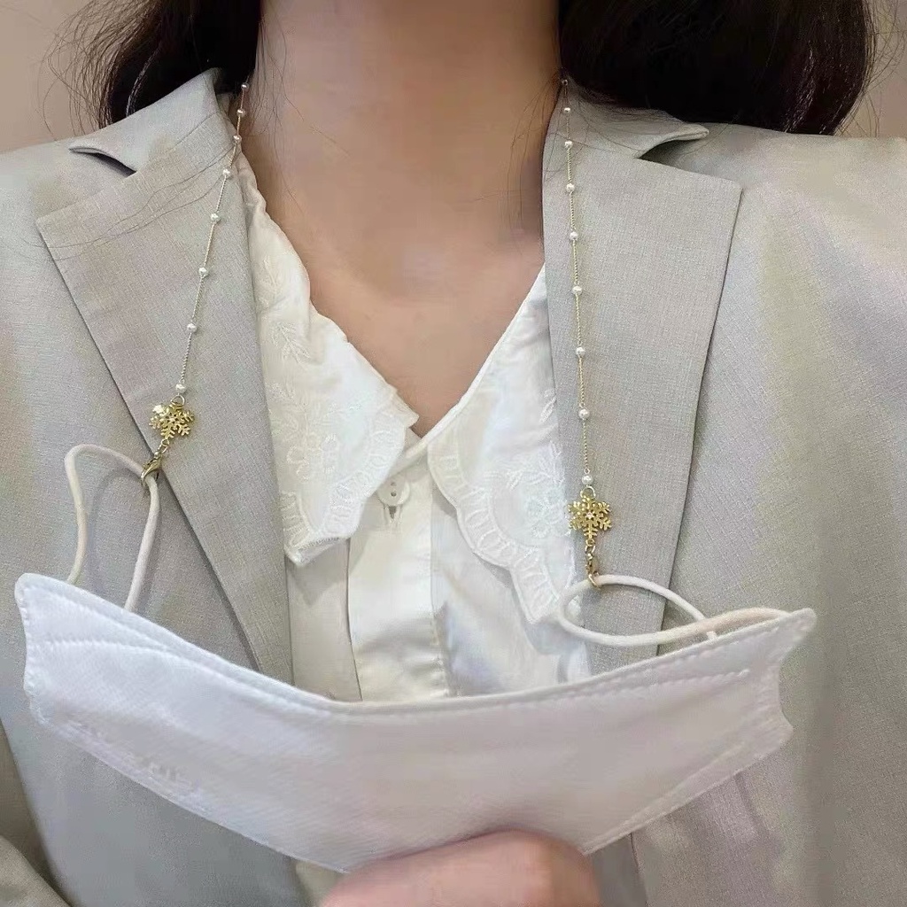Dây Đeo Cổ Gắn Mắt Kính Chống Thất Lạc Hình Bông Tuyết Đính Ngọc Trai