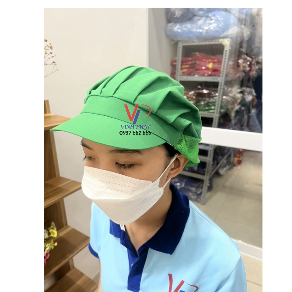 Nón Lưới Ngắn Trùm Tóc Màu Xanh Két Công Nhân Chế Biến - Mũ Vải Lưới Trùm Tóc Xanh Két Bảo Hộ - Ảnh Thật