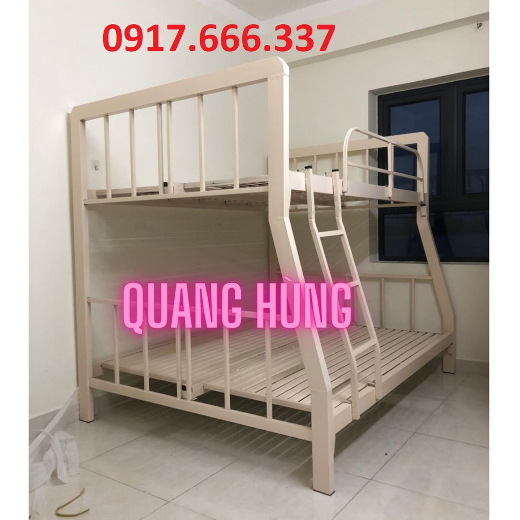 Giường tầng sắt hộp vuông cao cấp 2 tầng lệch 1m4/1m6 chịu lực lớn dành cho gia đình