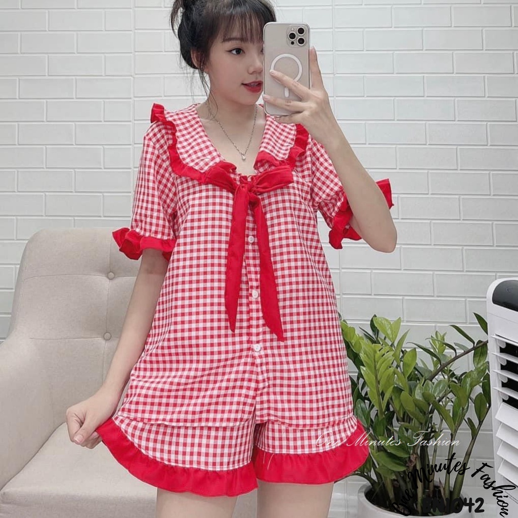 Bộ mặc nhà caro cột nơ xinh-BN1042 | BigBuy360 - bigbuy360.vn