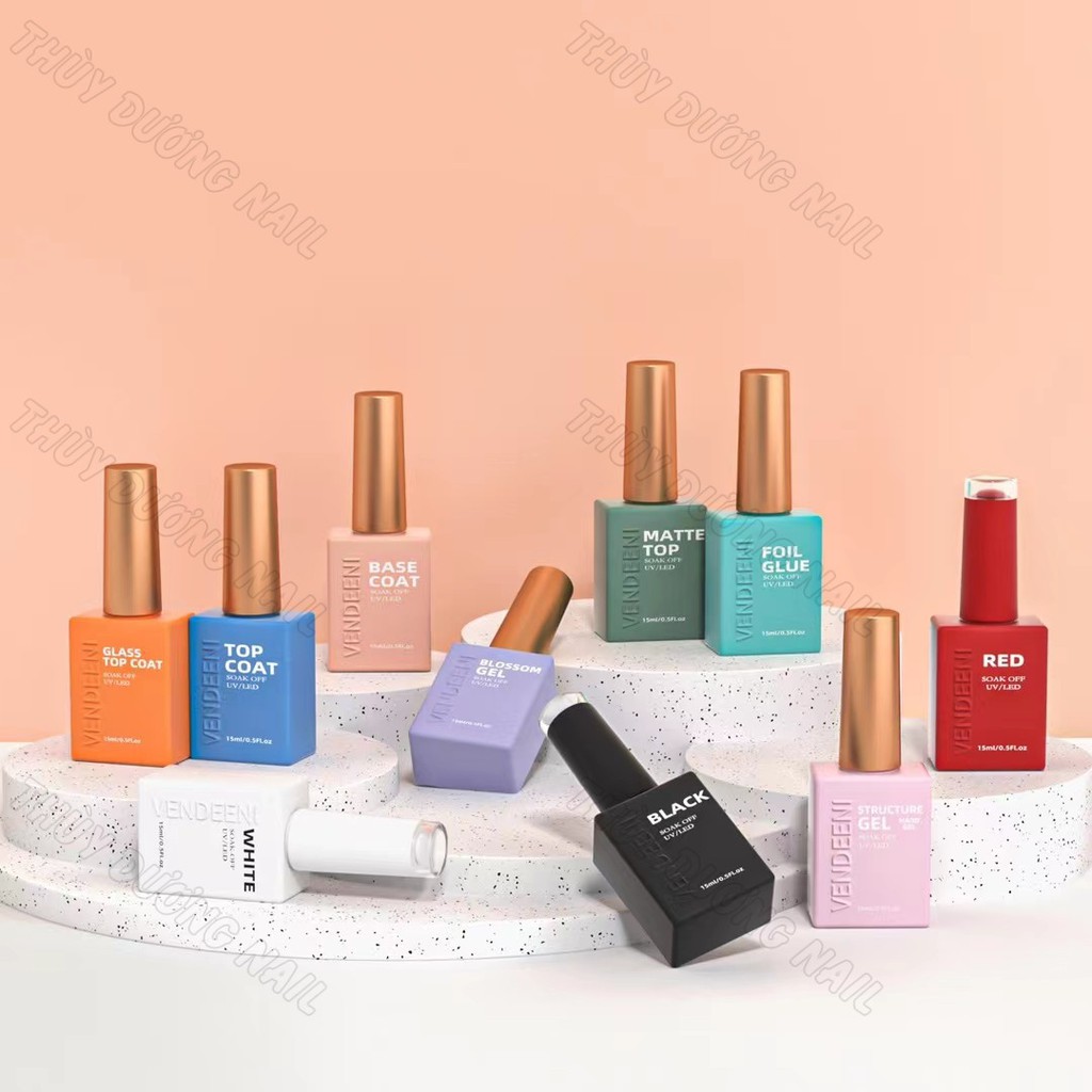 Base, top bóng, cường lực, lì, loang, cứng móng, không lem, nhũ flash laser, giọt sương Vendeeni chính hãng 15ml