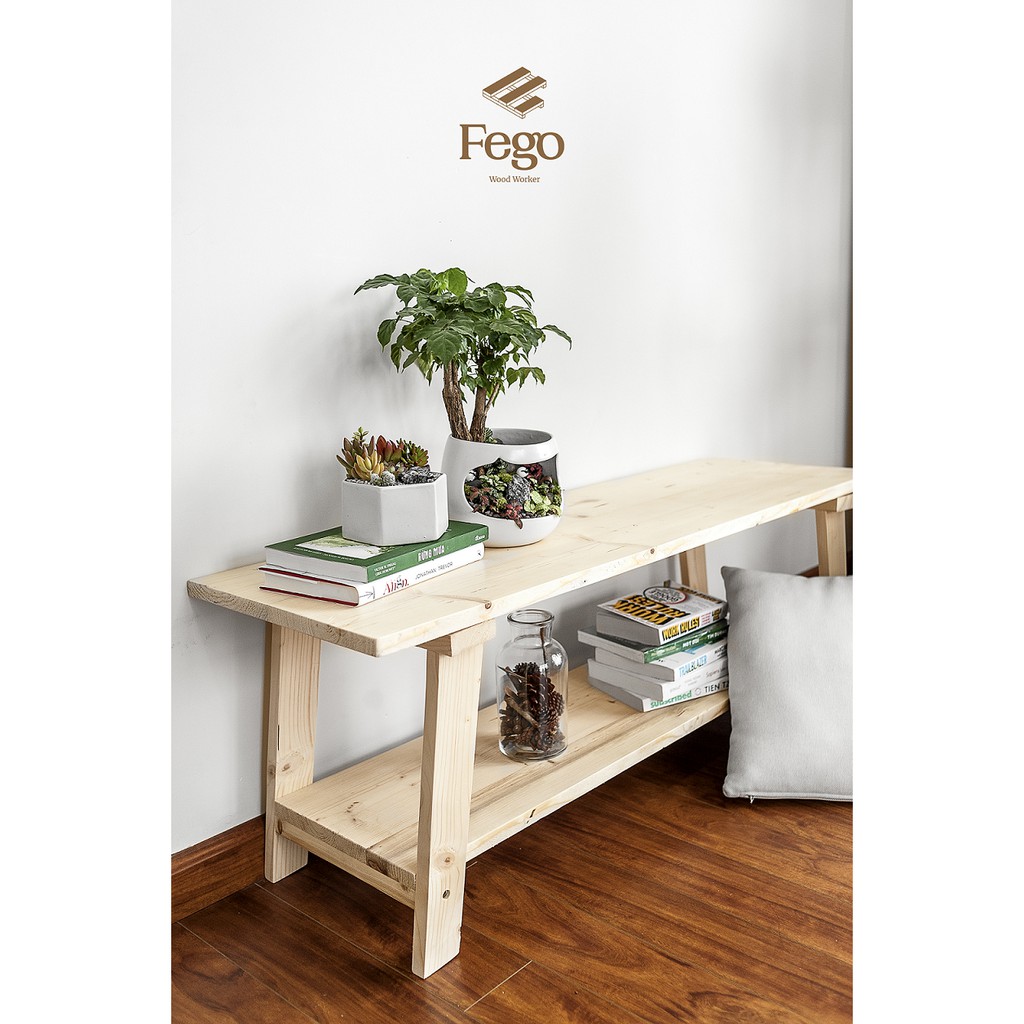 Ghế băng dài gỗ thông tự nhiên 2 tầng chân gỗ/ Sofa Thư Giãn, đi giày Fego0025