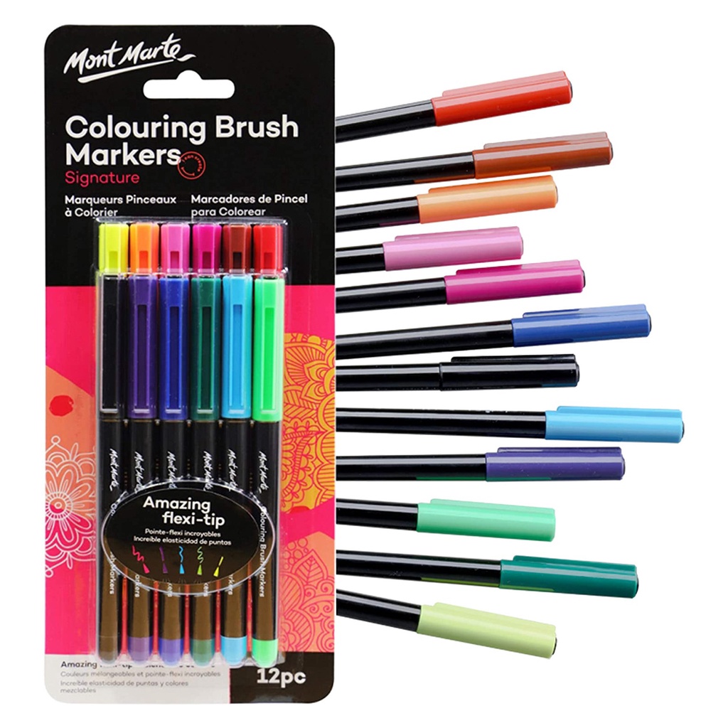 Bộ Bút Cọ Coloring Brush 12 Màu Mont Marte - Colouring Brush Markers Signature 12pc - MPN0104