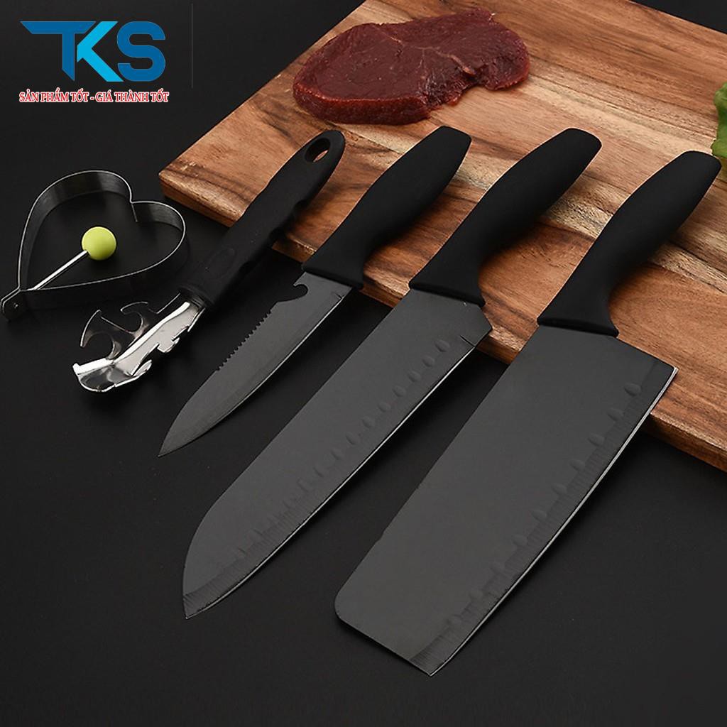 Bộ dao 5 món làm bếp đa năng thép hợp kim không gỉ cao cấp - Màu Đen