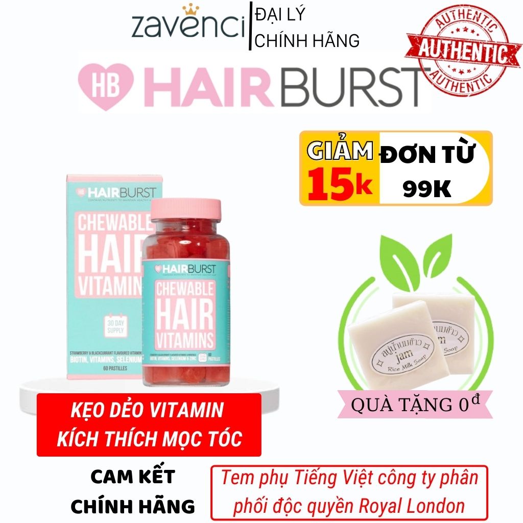 Kẹo Dẻo HAIRBURST Vitamin Chăm Sóc Kích Thích Mọc Tóc (60 Viên)