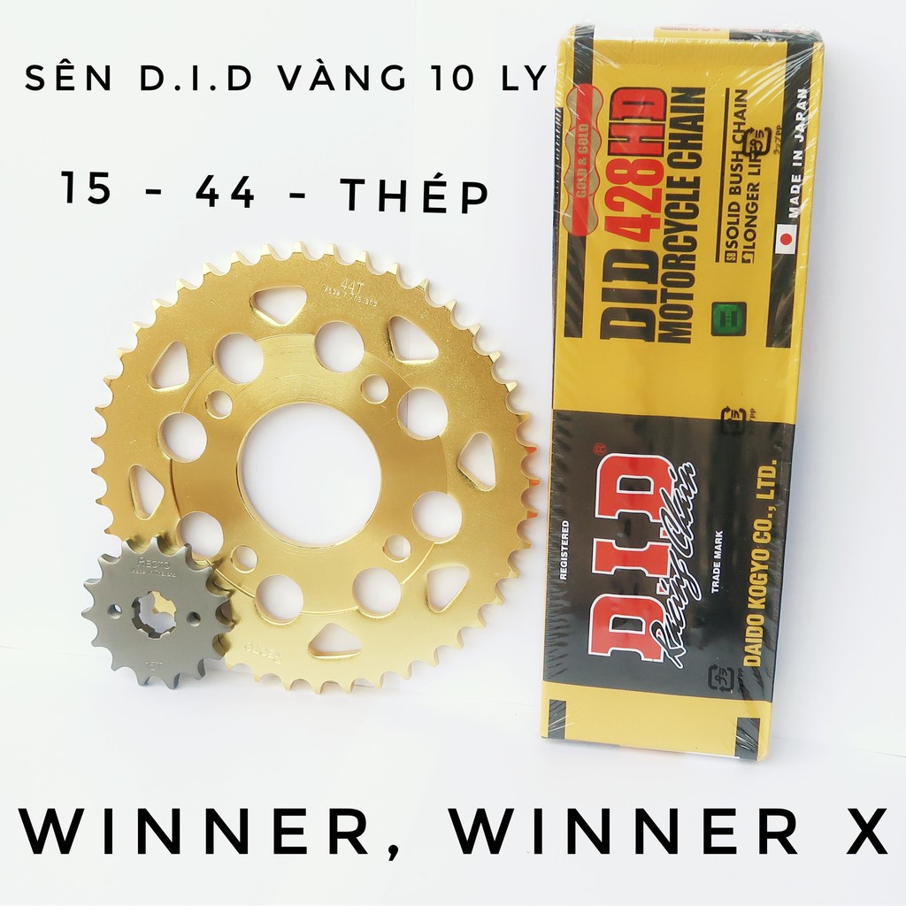 Sên DID vàng 10 ly, Nhông dĩa Recto 15 - 44 cho Winner/ Winner X (dĩa thép màu vàng) - CHÍNH HÃNG