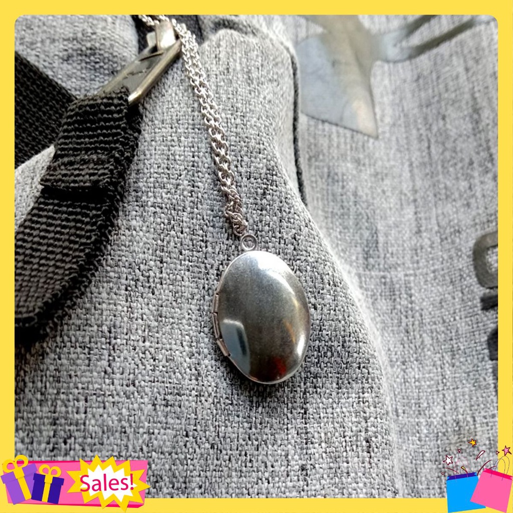 21*15*3mm Mặt dây chuyền lồng gắn ảnh Titanium (thép không gỉ) oval trơn, có kèm dây 60cm