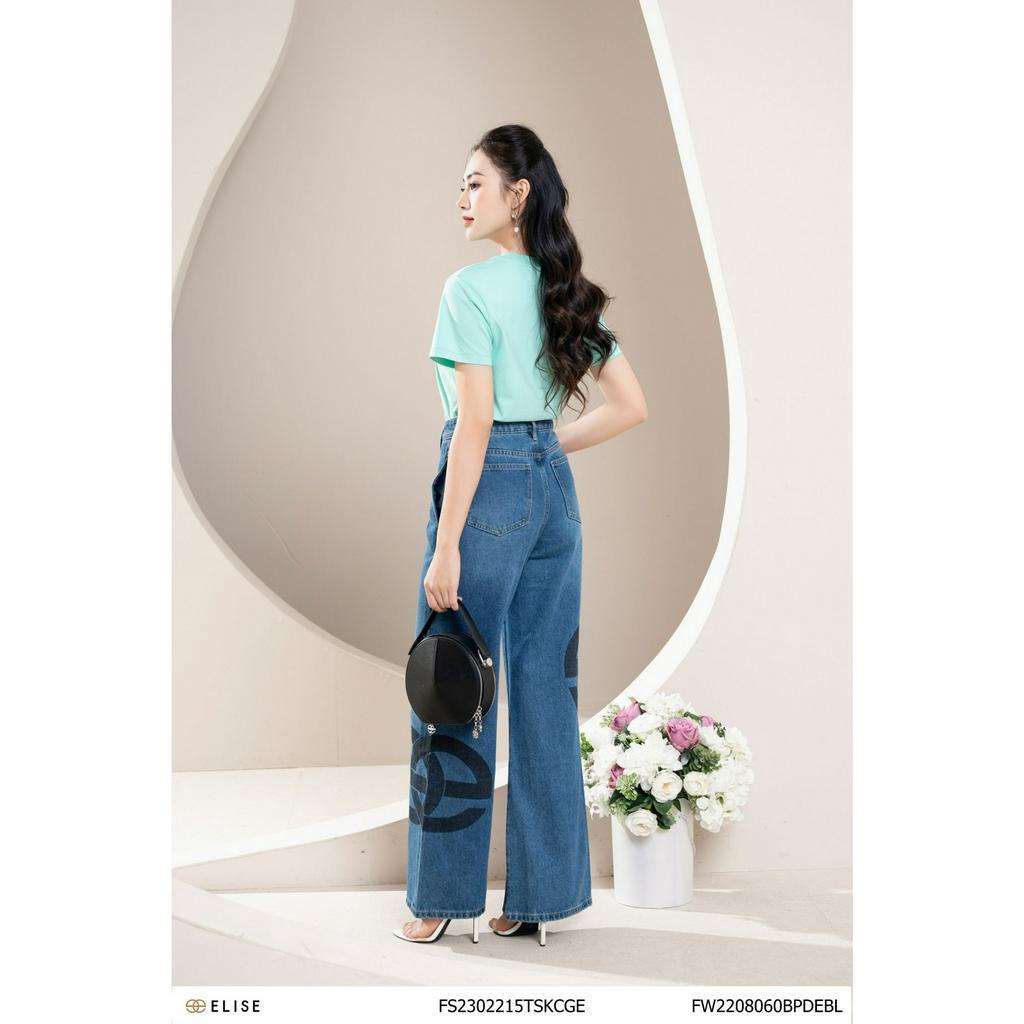 Quần jeans xanh logo đen to thiết kế Elise FW2208060BPDEBL