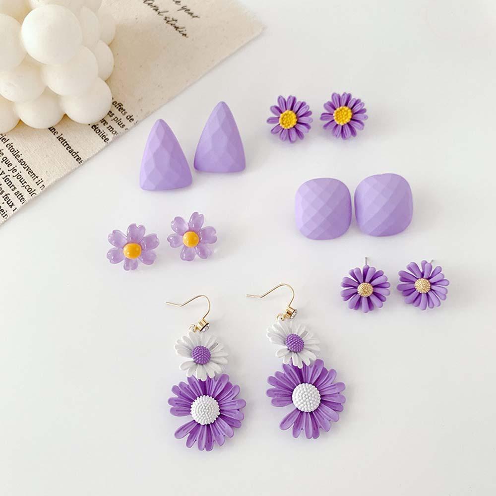 Bông Tai Thiết Kế Tinh Tế Thời Trang Cho Nữ|Bông Tai Hình Hoa Cúc Màu Tím Xinh Xắn Thời Trang