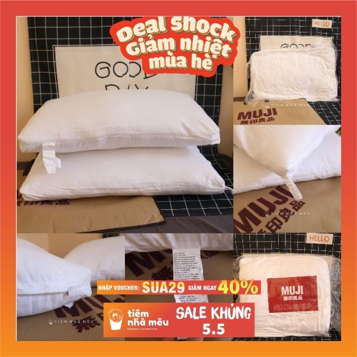 ( Now Ship ) Cặp Ruột Gối ✨50x70cm - Tiệm Nhà Mêu✨ Ruột Bông Gòn Tổng Hợp Tự Nhiên Cao Cấp Xuất Muji