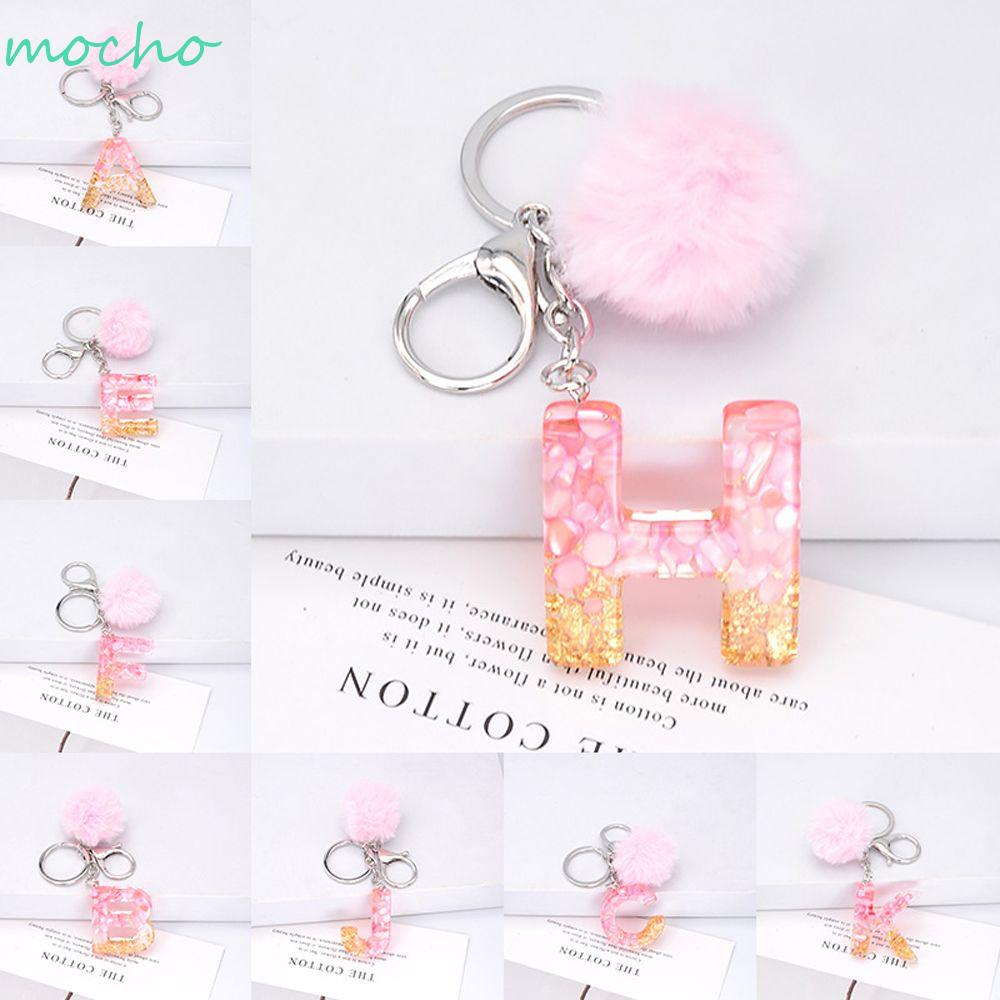 Móc Khóa Bóng Lông Hình 26 Chữ Cái Màu Hồng Thời Trang Cho Nữ