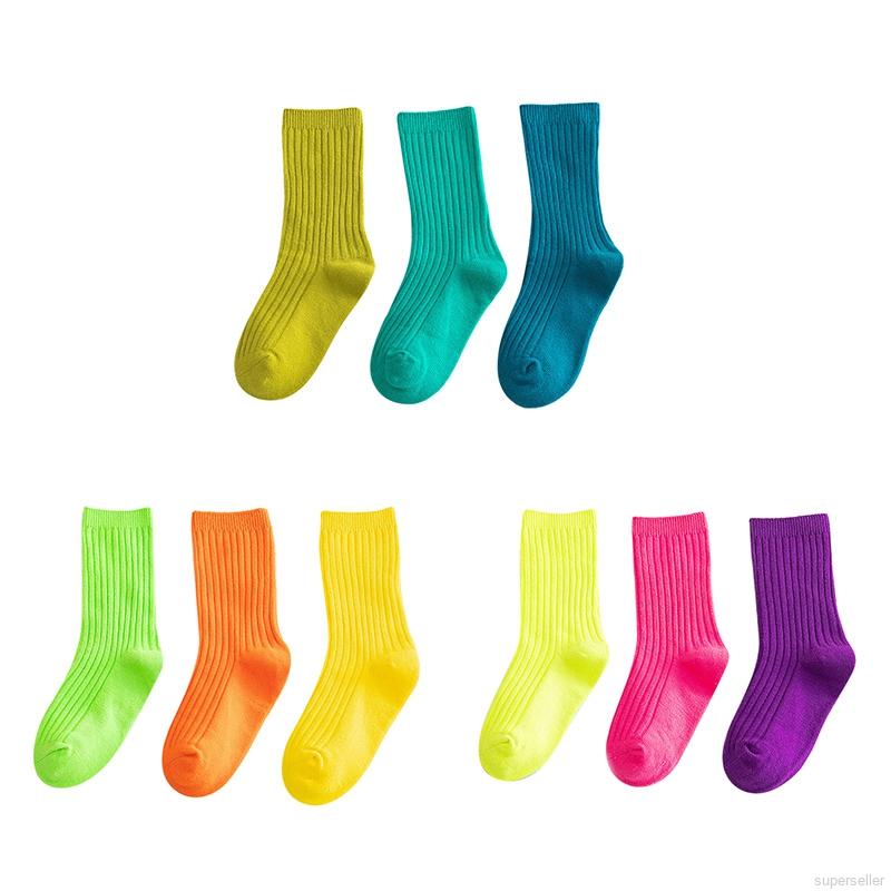 Bộ 3 đôi vớ cotton mềm thoải mái kiểu hoạt hình dễ thương cho bé 1-8 tuổi