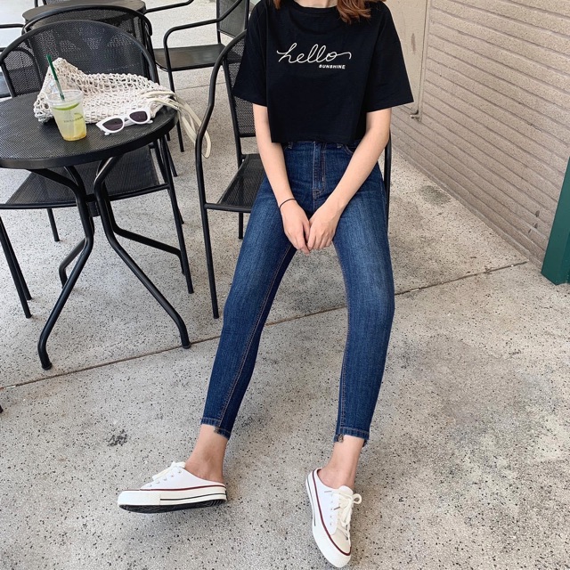 Quần skinny 9 tấc lai lệch