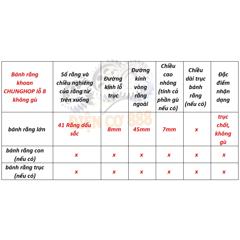 Nhông bánh răng khoan Chunghop 106 41 Răng 8x44mm không gù