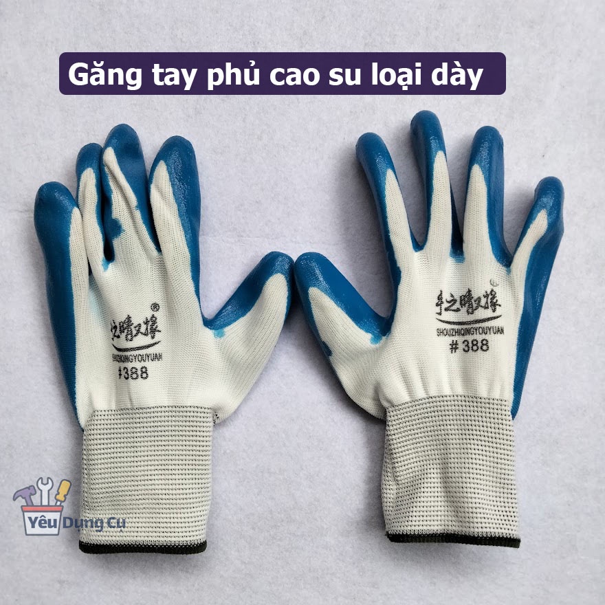 Găng Tay Phủ Sơn Xanh 388 (LOẠI DÀY) 1 mặt Bảo hộ lao động PU (Mua 10 tặng 2)