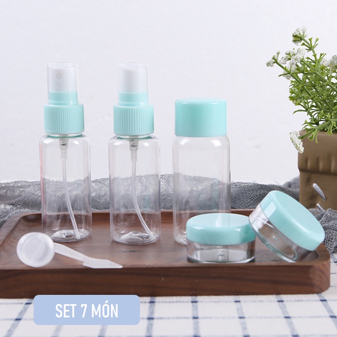 Bộ phụ kiện chiết mỹ phẩm 9 món xanh dương/hồng nhỏ gọn mang theo du lịch