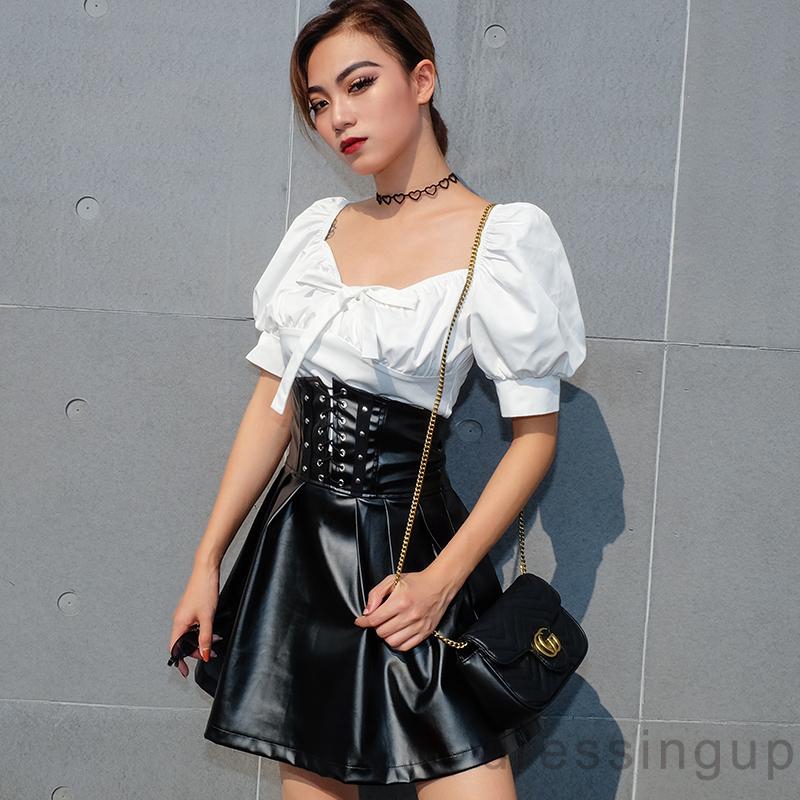 Chân Váy Da Giả Lưng Cao Phong Cách Hàn Quốc Cá Tính