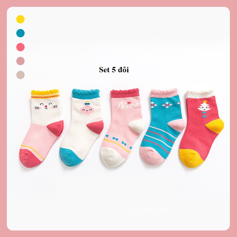 Set 5 Đôi Tất Vớ Trẻ Em Cho Bé Chất Liệu Cotton Từ 1 - 9 Tuổi Xuất Hàn ( DS20 )