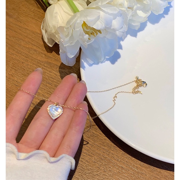 Vòng cổ Mặt Trái Tim Đính Đá Opal Thời Trang Thanh Lịch Cho Nữ