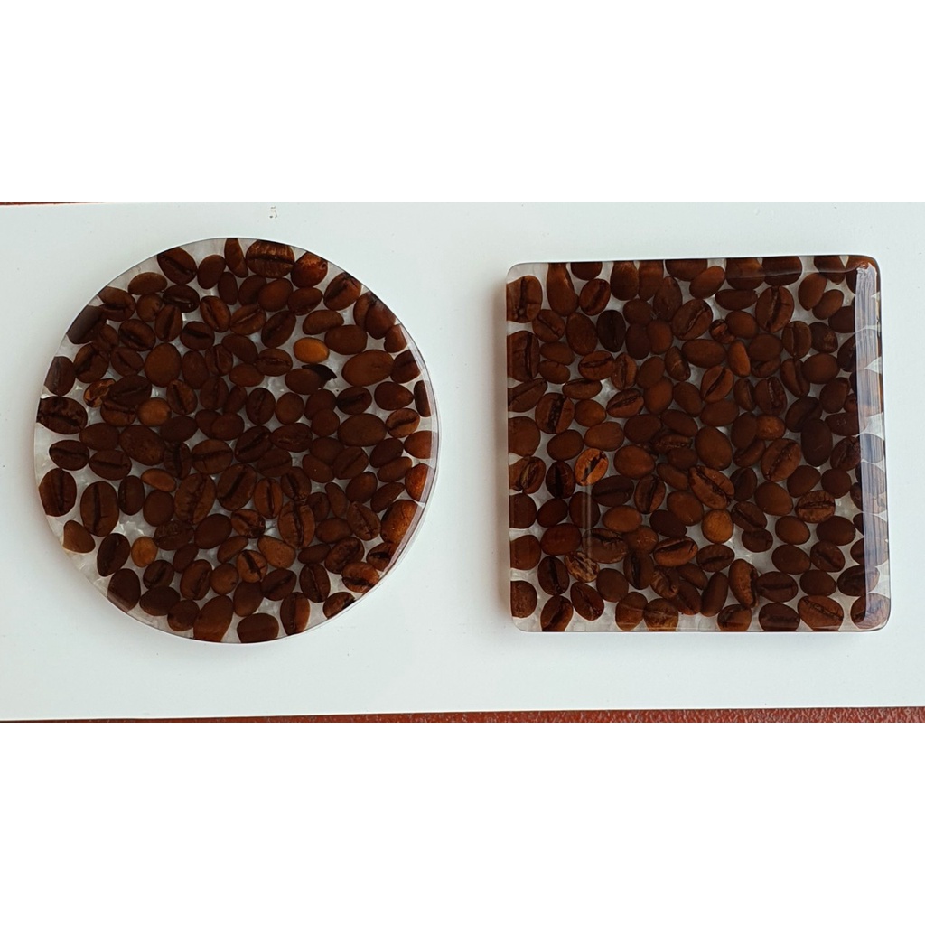 Lót Cốc, Lót Ly Gỗ Kết Hợp Epoxy Resin, Gỗ, Đá, Cà Phê