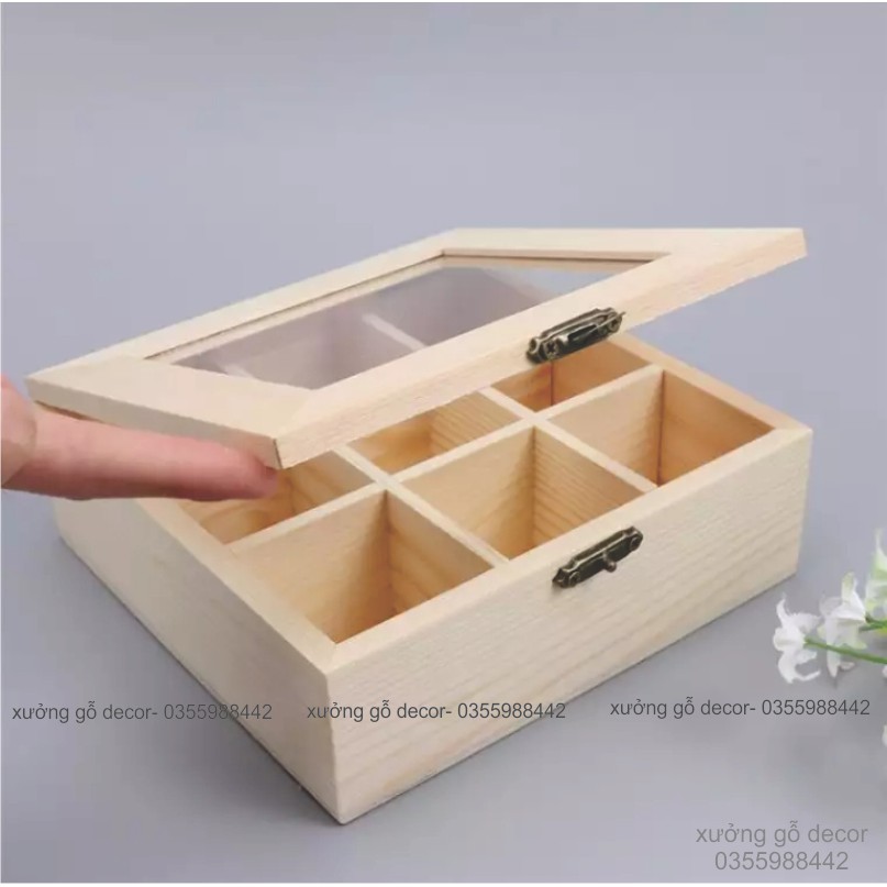 Hộp Gỗ Đựng Đồ Chia Ngăn Trang Trí Đựng Trà, Bánh, Trang Sức- Hộp Gỗ Quà Tặng - Woody Box