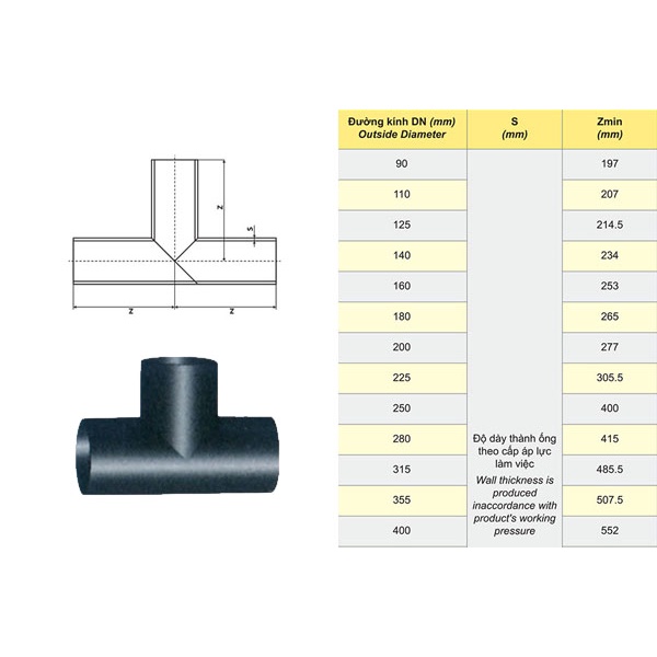 Tê đều hàn HDPE 500 560 630 710