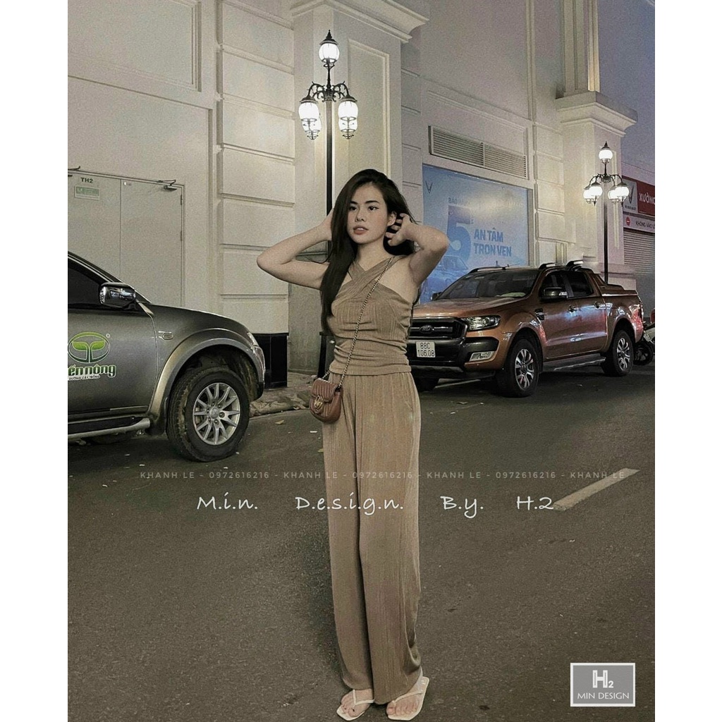 jumpsuit nữ sang chảnh áo cổ yếm quần dài thun tằm thời trang nữ mùa hè cho nàng dạo phố