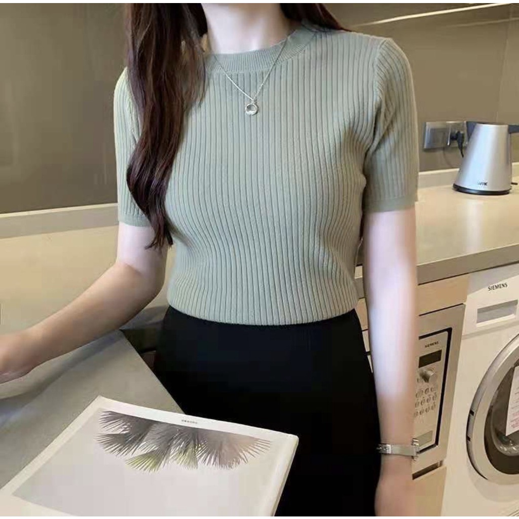 Áo len cộc tay trơn basic đơn giản sang trọng-áo len trơn cộc tay cao cấp A454 SUTANO