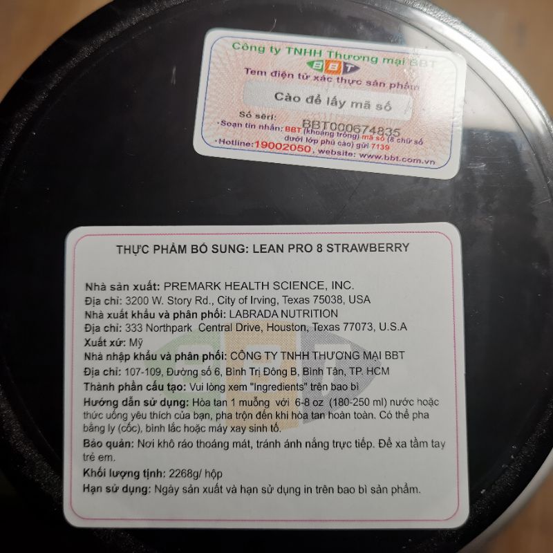 LABRADA LEAN PRO 8 HỦ 2,3 KÝ 45 LẦN DÙNG - LEAN BODY - Protein Trãi Dài - TĂNG CƠ GIẢM MỠ - CHÍNH HÃNG BBT