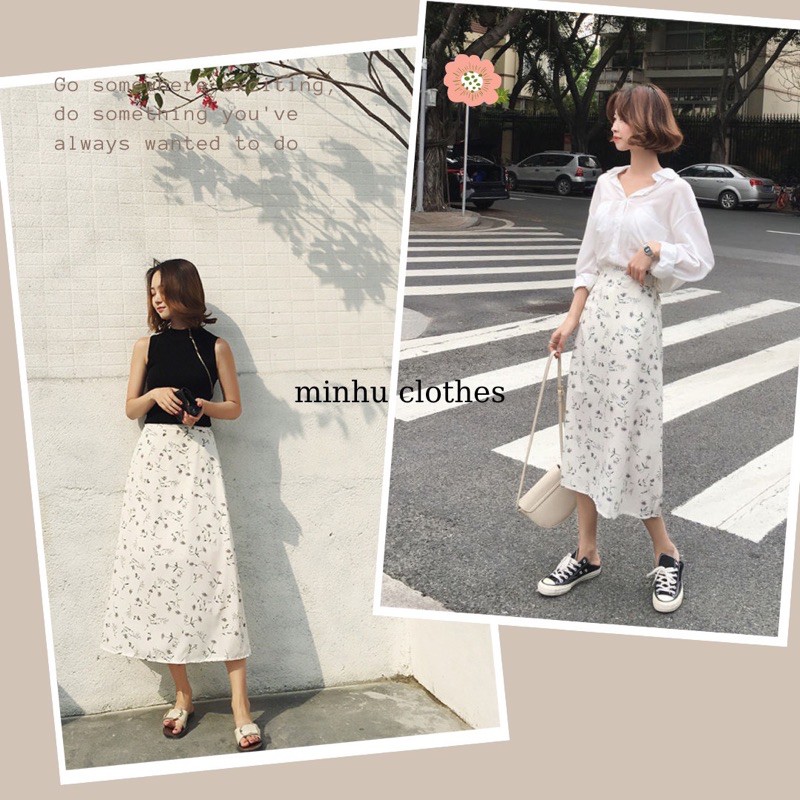 Chân váy hoa nhí vintage trắng dài chữ a qua gối 2 lớp ulzzang mát mẻ - CV02 | BigBuy360 - bigbuy360.vn