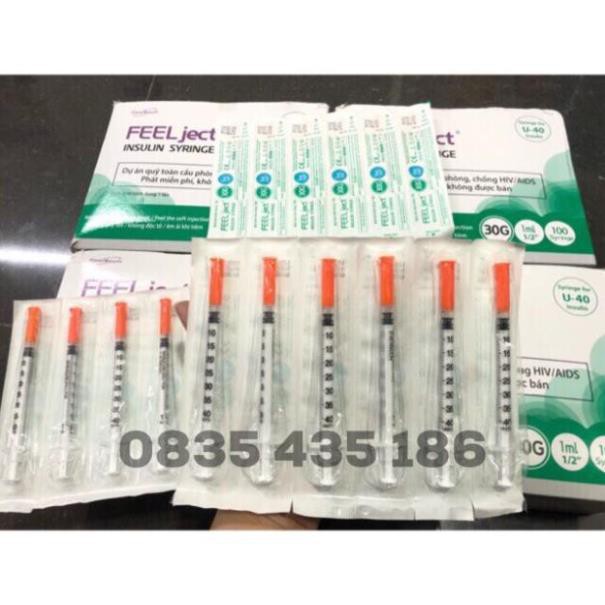 100 Bơm kim tiêm thẩm mỹ 1cc FEEL JECT (40 đơn vị)-Kim tiêm tiểu đường