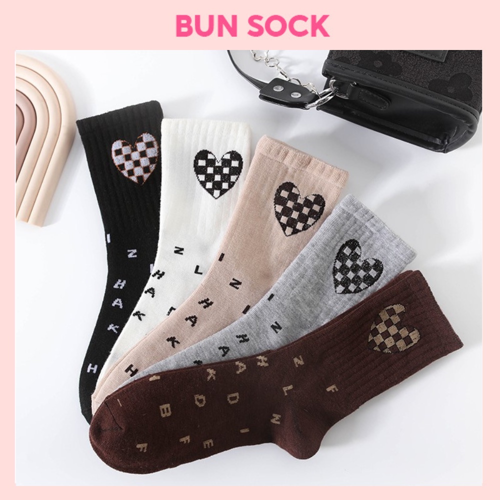 Tất nữ vớ nữ set 5 đôi cao cổ họa tiết trái tim phong cách trẻ trung năng động