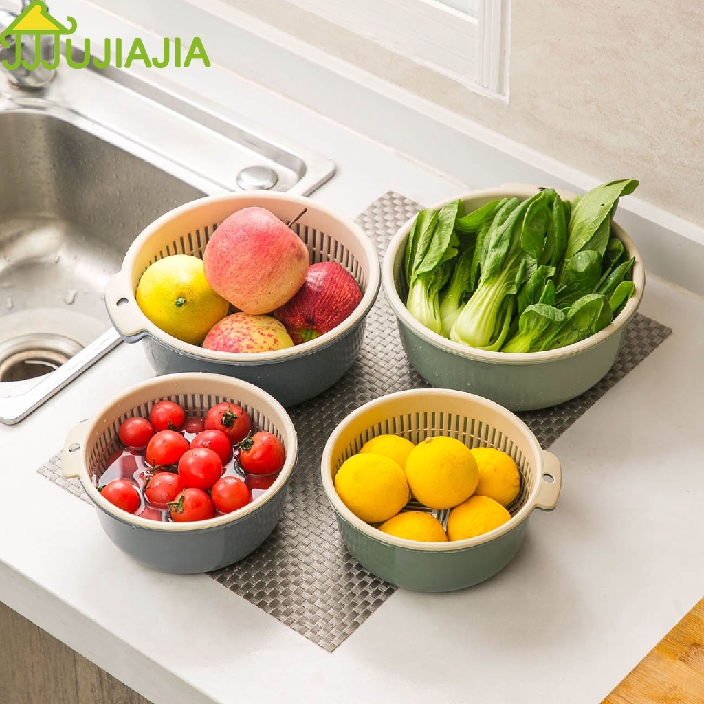 Rổ rửa rau củ JUJIAJIA thiết kế hai lớp để ráo nước tiện dụng cho nhà bếp