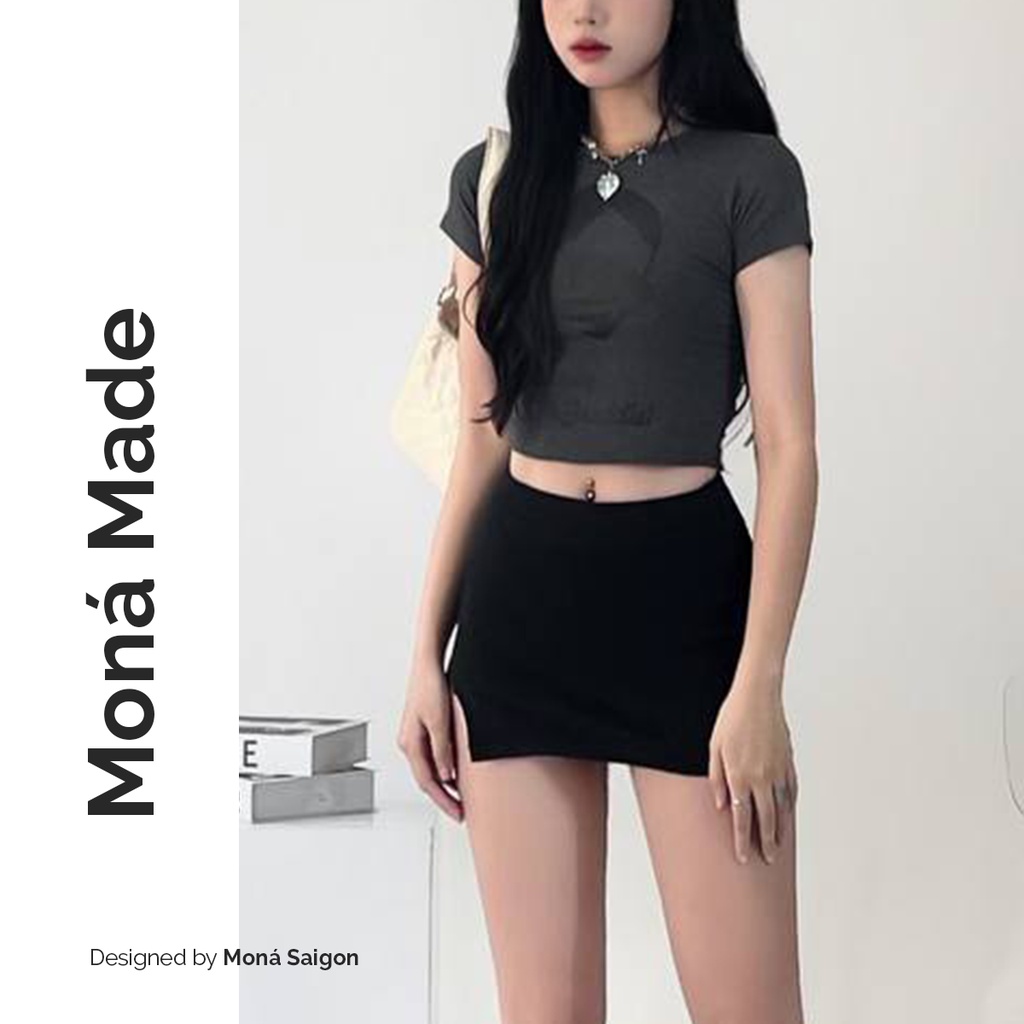 MONÁ - Chân váy ngắn đen xẻ tà - SLAY SKIRT