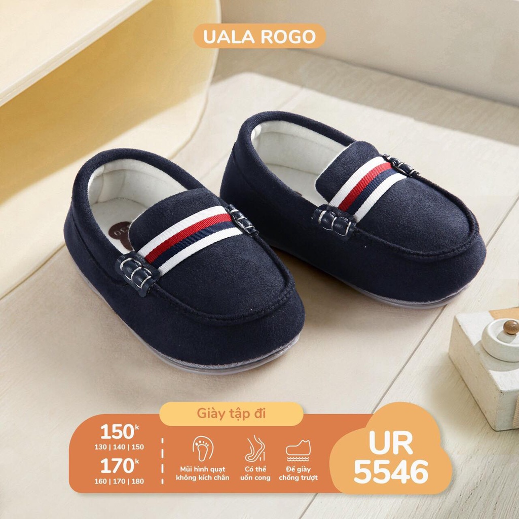 Giày tập đi Uala Rogo chuẩn y khoa đế cao su non bé trai bé gái siêu mềm nhẹ chống trơn trượt mọi 3 sọc kẻ trơn 5546
