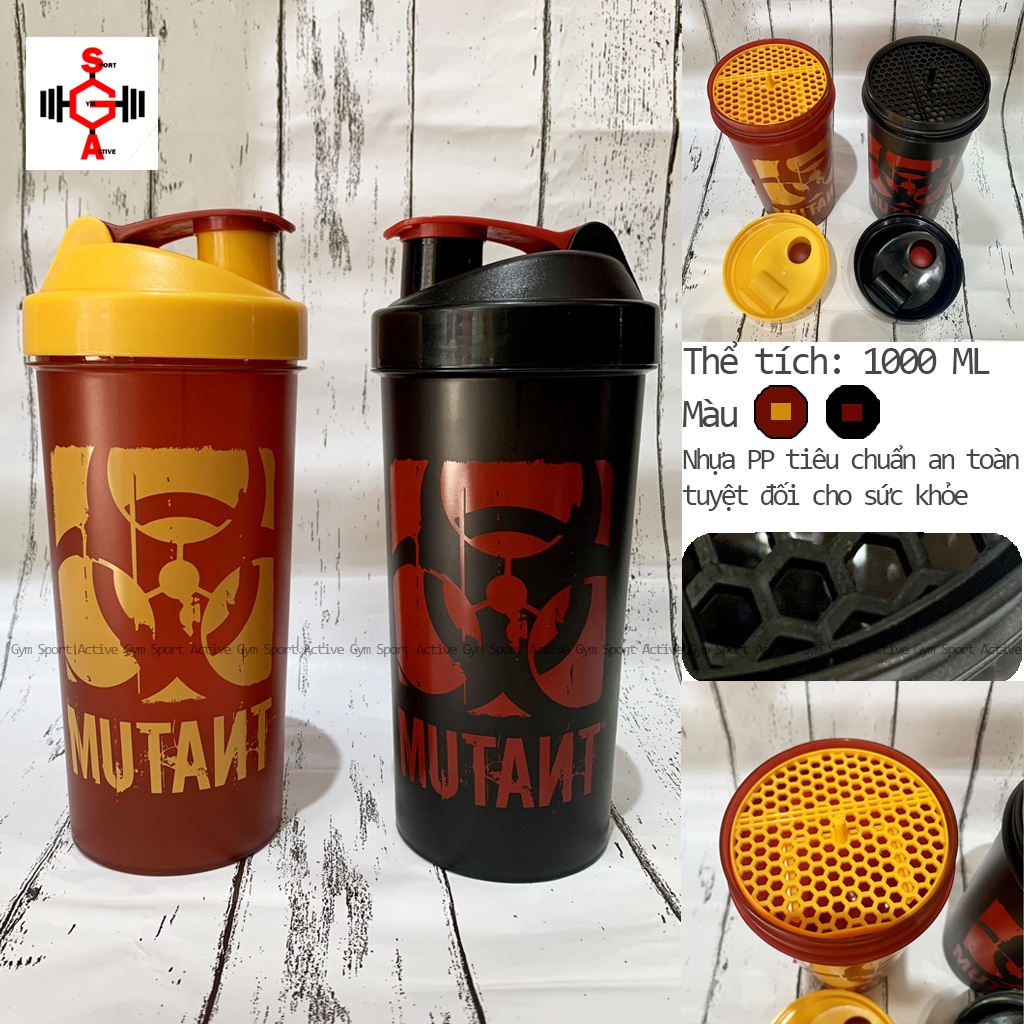 Bình nước tập gym thể thao bình lắc whey protein Shaker Mutant 1L chính hãng gym nam