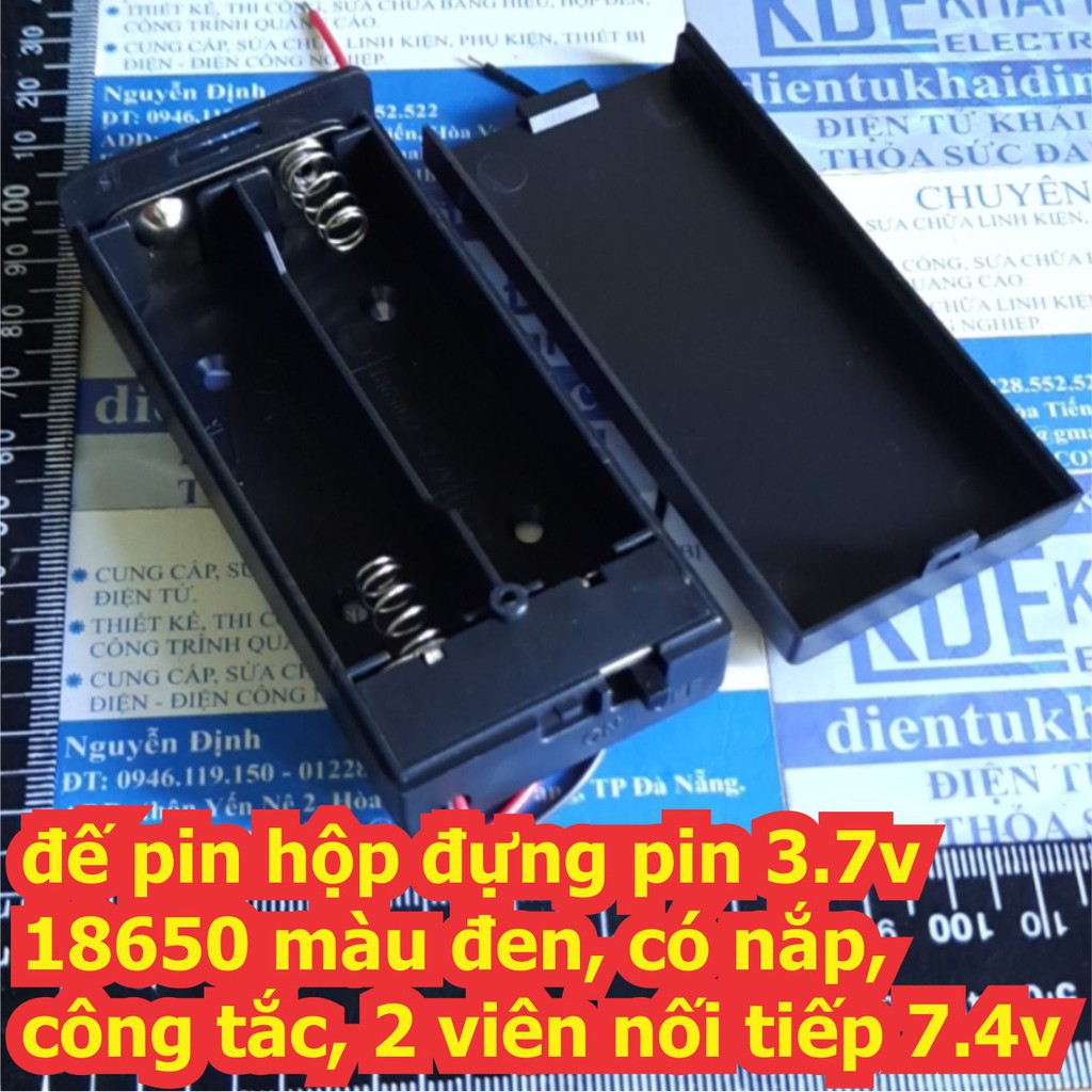 2 cái đế pin hộp đựng pin 3.7v 18650 màu đen, có nắp, công tắc loại 2 viên nối tiếp 7.4v kde6768