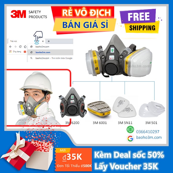 3M 6200-Mặt nạ phòng độc 3M-7 món xuất xứ Ba Lan lọc hơi axit như chlorine, HCl, SO2, H2S, HF dùng cho xi mạ kim loại