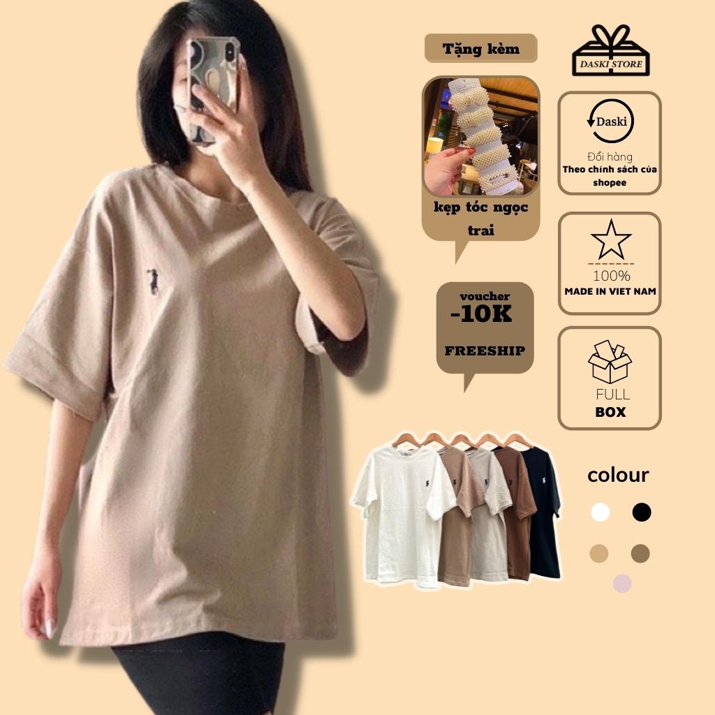 Áo Thun Trơn Unisex - Áo phông cộc tay dáng rộng thêu ngựa Daski