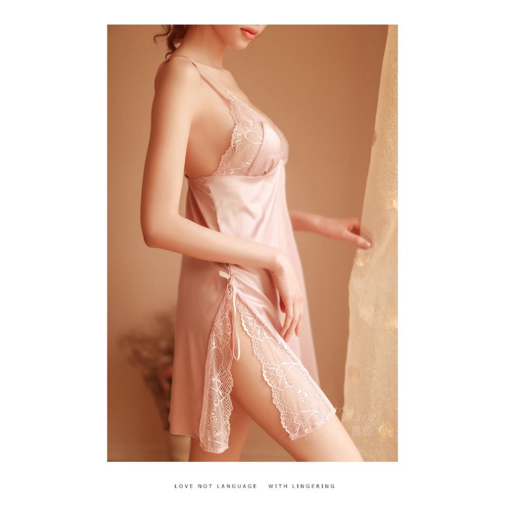 Đồ ngủ sexy Váy ngủ lụa xẻ hông viền ren gợi cảm cho phái đẹp (Hàng QC Cao Cấp) VN245 | BigBuy360 - bigbuy360.vn