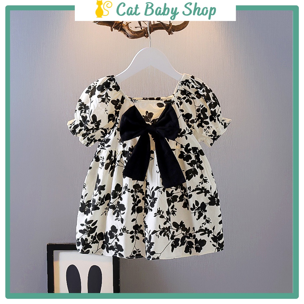 Váy babydoll bé gái, váy mùa hè cho bé gái cổ ngọc nơ lưng tiểu thư Catbabyshop