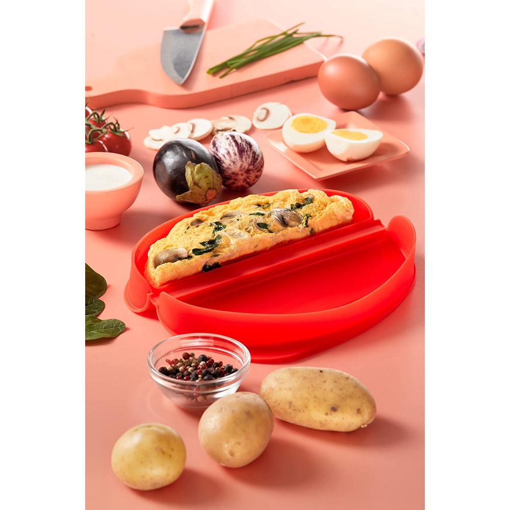 KHUÔN SILICONE HẤP TRỨNG LÒ VI SÓNG Lékue Omelette Maker - Microwave, MÀU ĐỎ - HÀNG NHẬP MỸ