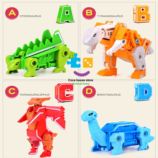 Đồ chơi lắp ghép 26 chữ cái tiếng anh thành robot khủng long, đồ chơi biến hình robot đội King Kong