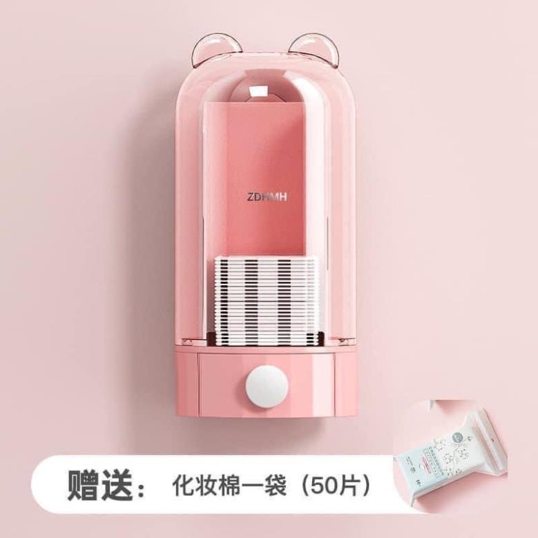 🔥 FREESHIP 🔥 Hộp Đựng Bông Tẩy Trang Treo Tường Hình Gấu, Máy Rút Bông Tẩy Trang Tự Động Kháng Khuẩn