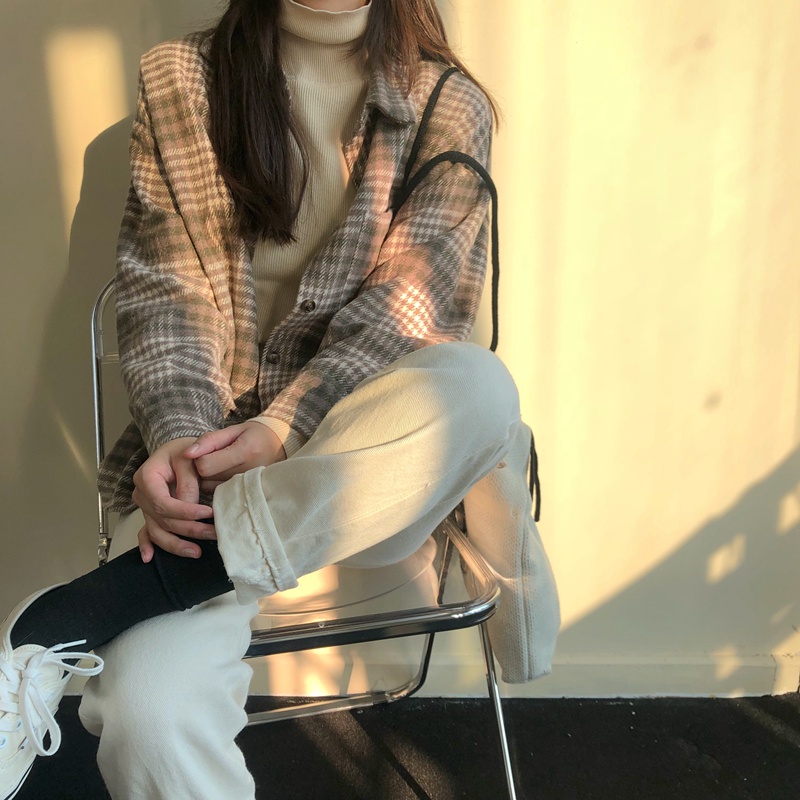 Áo sơ mi dài tay kẻ sọc dáng rộng phong cách Hàn Quốc thời trang