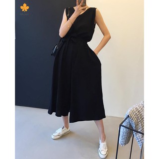Jumpsuit Sát Nách Ống Rộng Phối Ren Thời Trang Cho Nữ